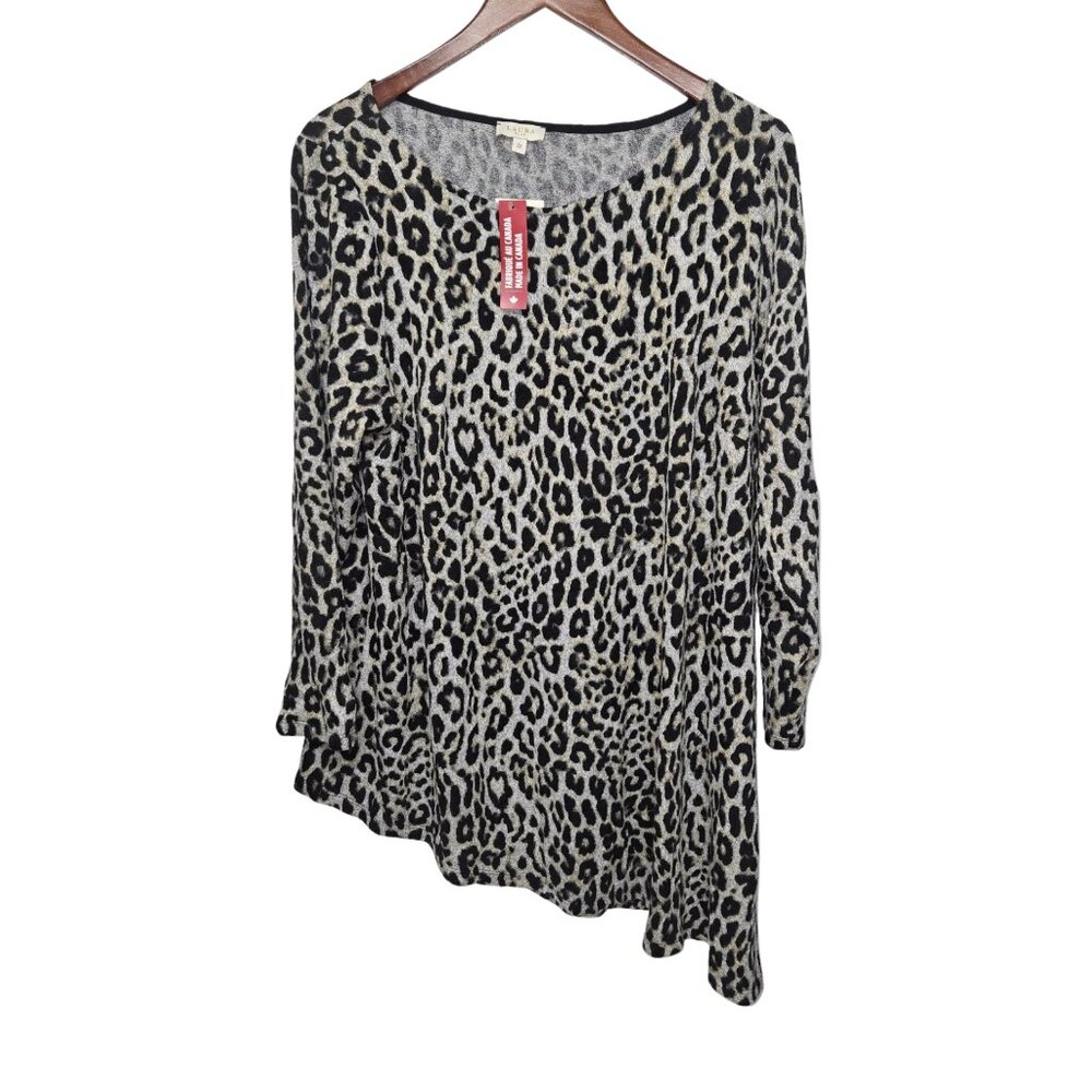 Laura Leopard Print Long Sleeve Tunic Top - Black & Cream 2X